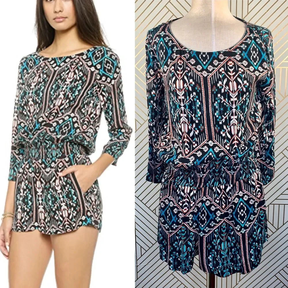 Ella Moss Flora Vista‎ Romper Black Ikat Floral